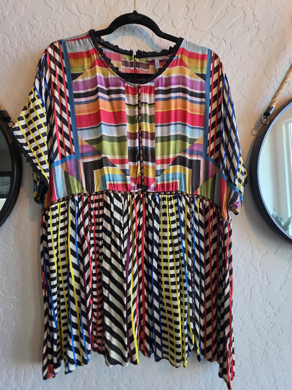 Anthropologie Multicolor Striped Patchwork Tunic